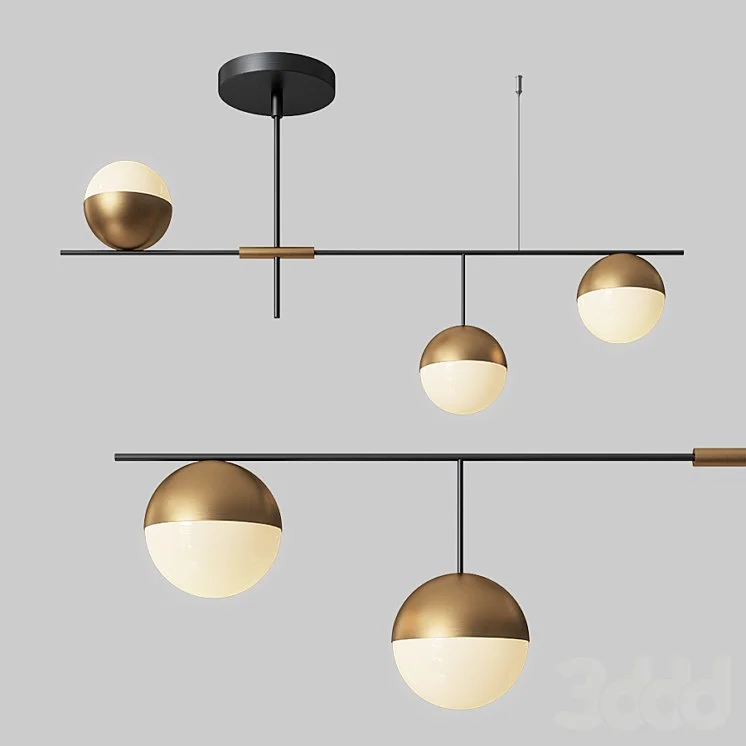Mid-Century Modern 3 Light Linear Ceiling Light in Black